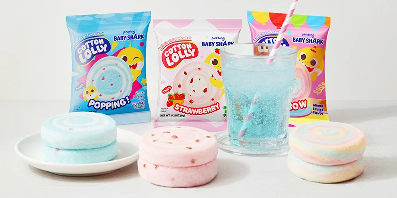 Pinkfong Babyshark Cotton Lolly rolled cotton candy for kids birthday party favors